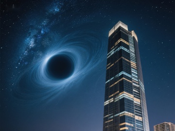 摩天大楼与黑洞的奇幻夜景