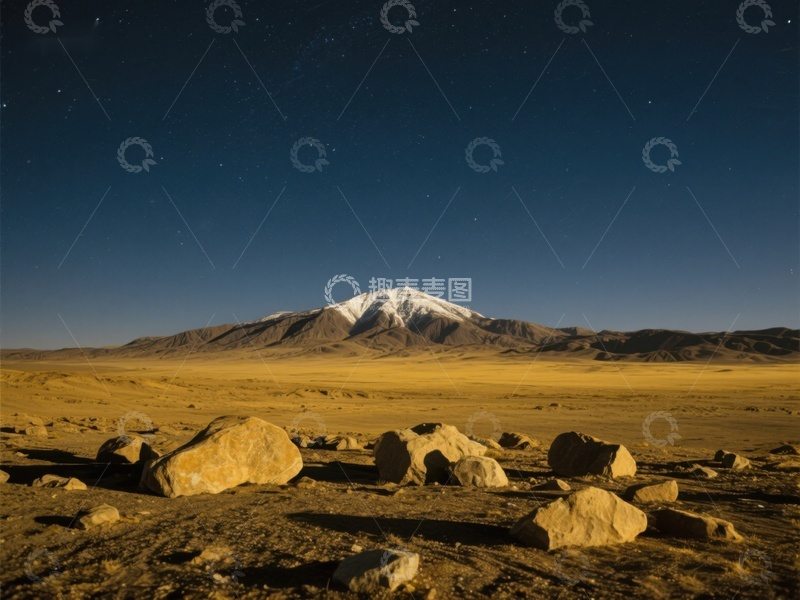 高清大图下载【趣麦麦图】夜幕下的雪山与荒漠
