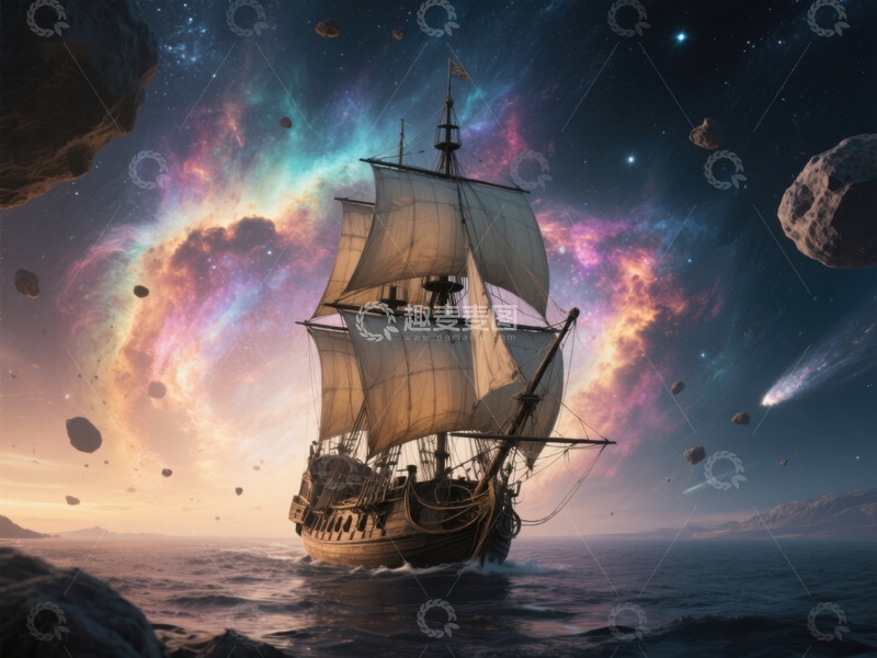高清大图下载【趣麦麦图】星际航行：帆船穿越宇宙奇景
