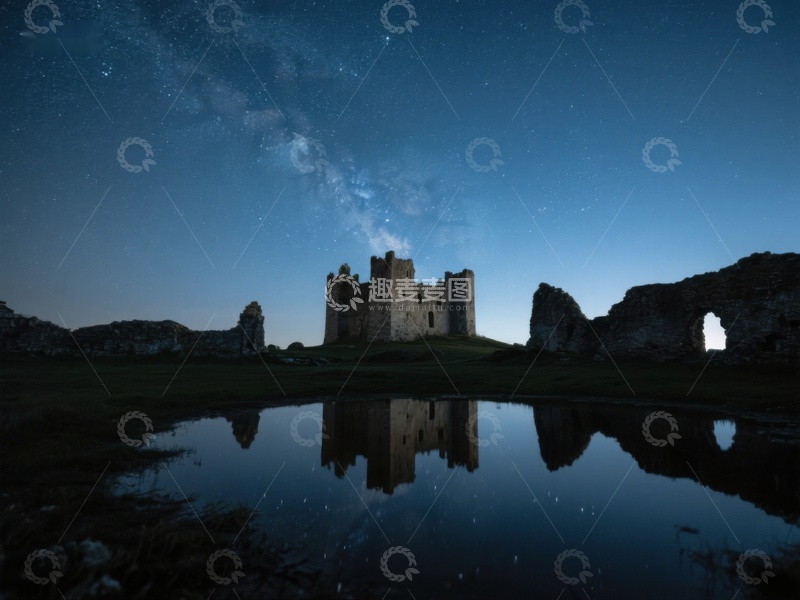 高清大图下载【趣麦麦图】夜空下的古堡倒影
