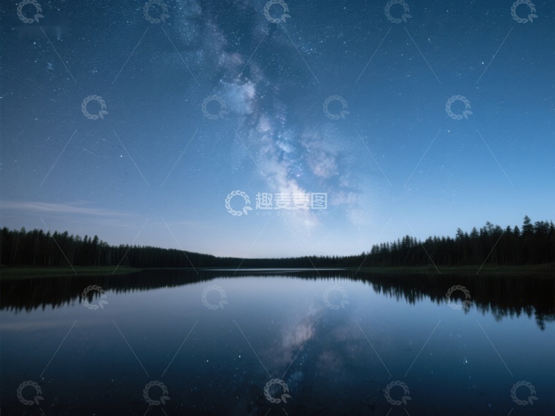 高清大图下载【趣麦麦图】夜空银河映照平静湖面