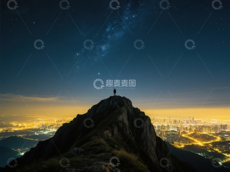 高清大图下载【趣麦麦图】山顶夜景，俯瞰城市灯火