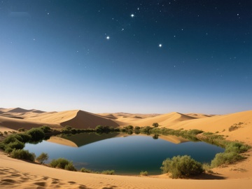 沙漠夜景中的绿洲