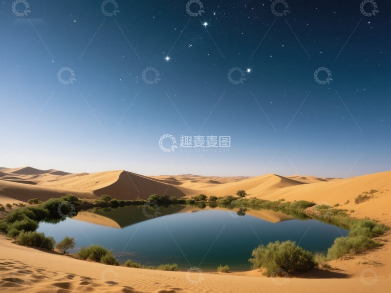 高清大图下载【趣麦麦图】沙漠夜景中的绿洲