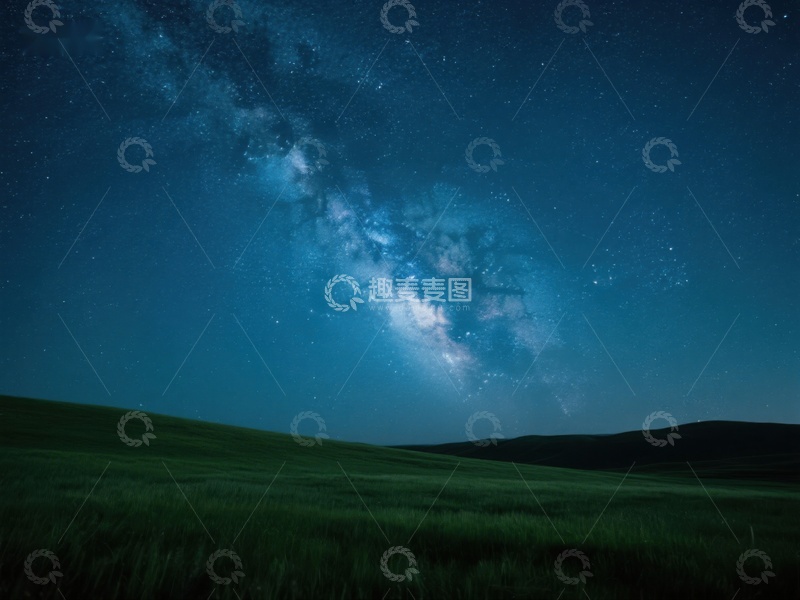 高清大图下载【趣麦麦图】夜空银河下的草原