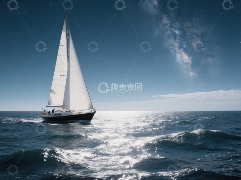高清大图下载【趣麦麦图】帆船在宁静海面上航行