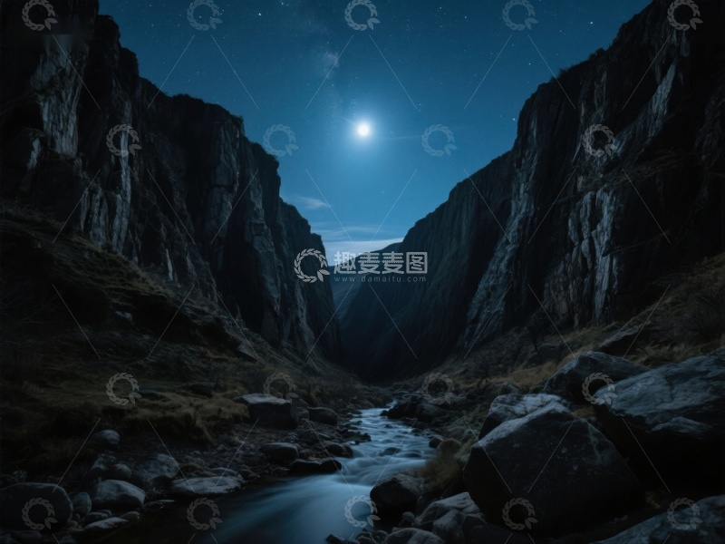 高清大图下载【趣麦麦图】月光下的峡谷溪流