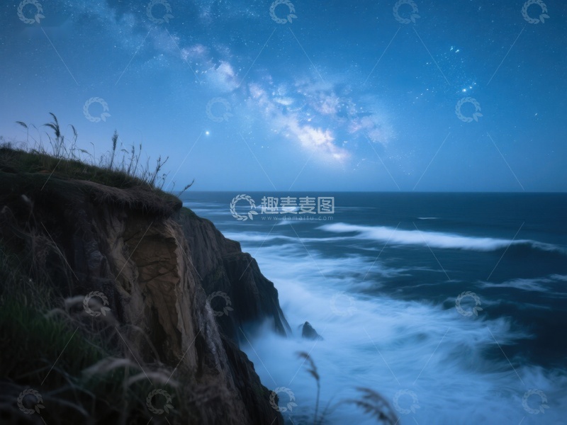 高清大图下载【趣麦麦图】夜空下的海岸悬崖