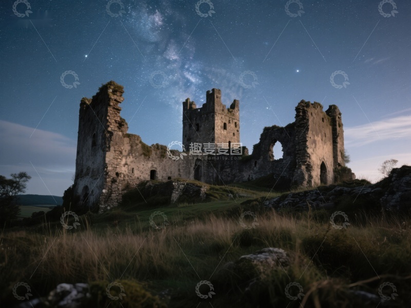高清大图下载【趣麦麦图】夜空下的古老城堡遗迹