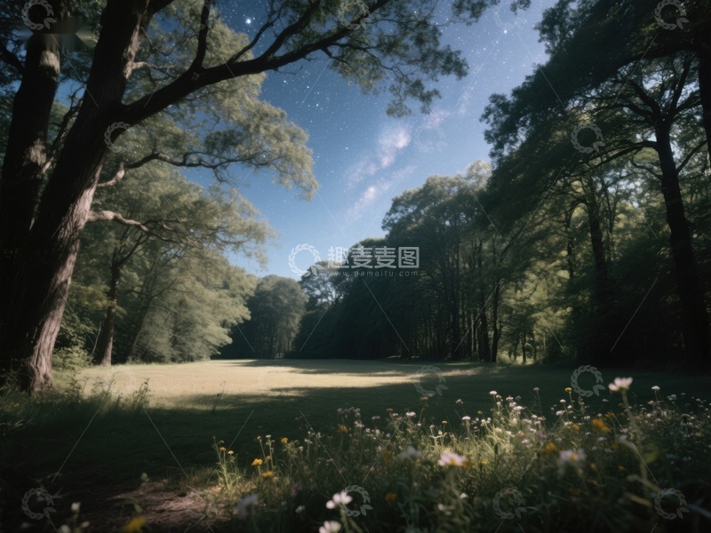 高清大图下载【趣麦麦图】夜幕下的森林草地