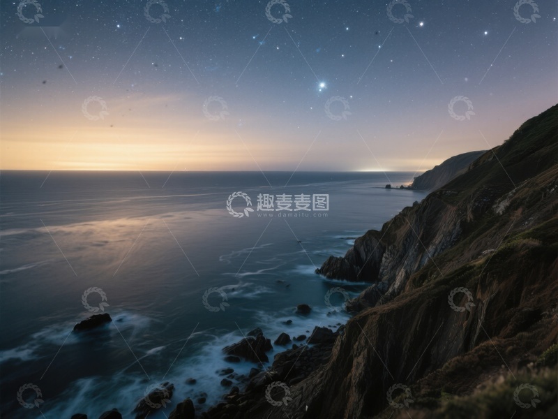 高清大图下载【趣麦麦图】星空下的海岸悬崖