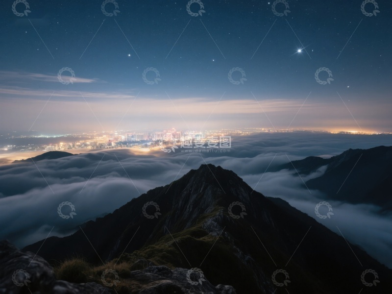 高清大图下载【趣麦麦图】夜幕山巅，云海之上