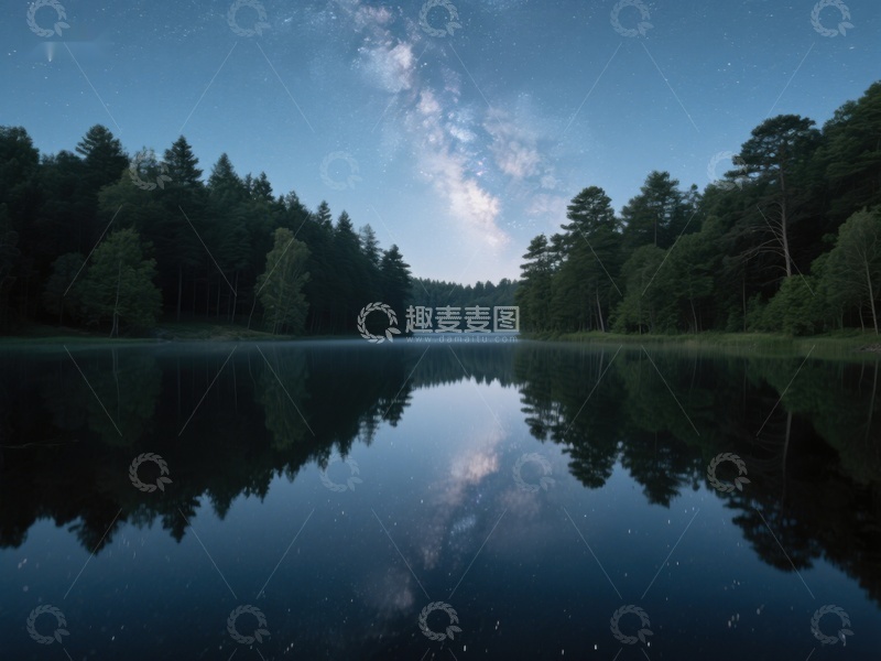 高清大图下载【趣麦麦图】夜空下的静谧湖面