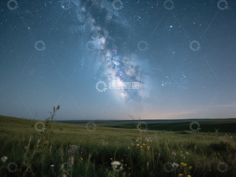 高清大图下载【趣麦麦图】夜空银河下的草原风光