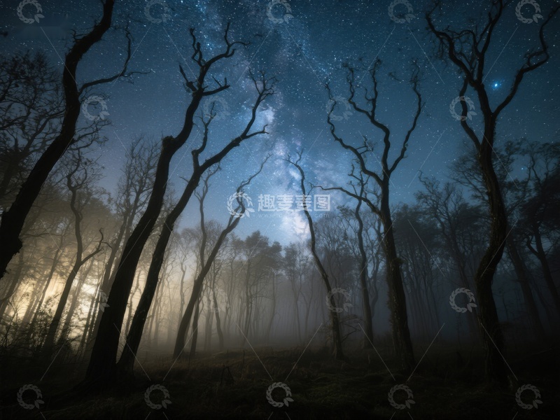 高清大图下载【趣麦麦图】夜幕下的幽静森林