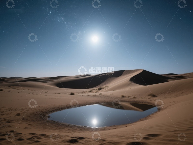 高清大图下载【趣麦麦图】沙漠夜景中的水洼倒影