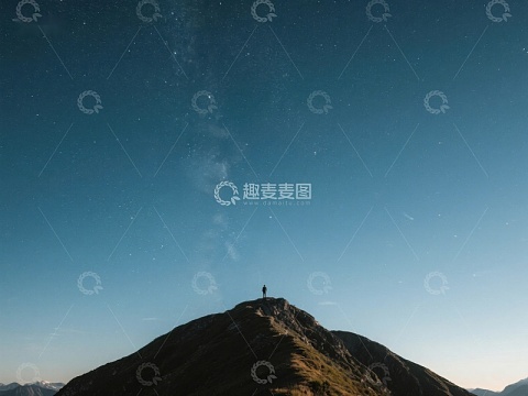 山顶孤独身影仰望星空