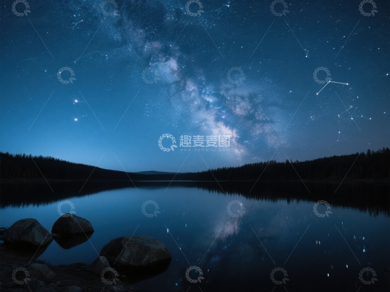 高清大图下载【趣麦麦图】夜空银河映湖面