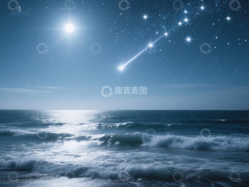 高清大图下载【趣麦麦图】夜空流星划过海面
