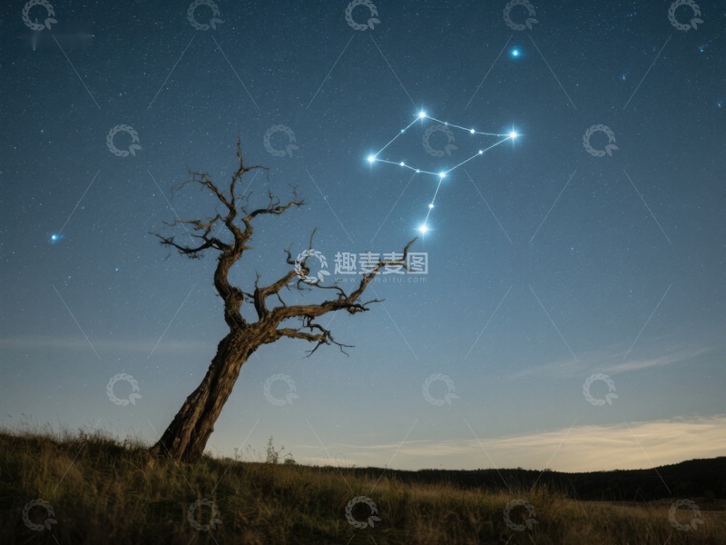 高清大图下载【趣麦麦图】夜空下的枯树与星座