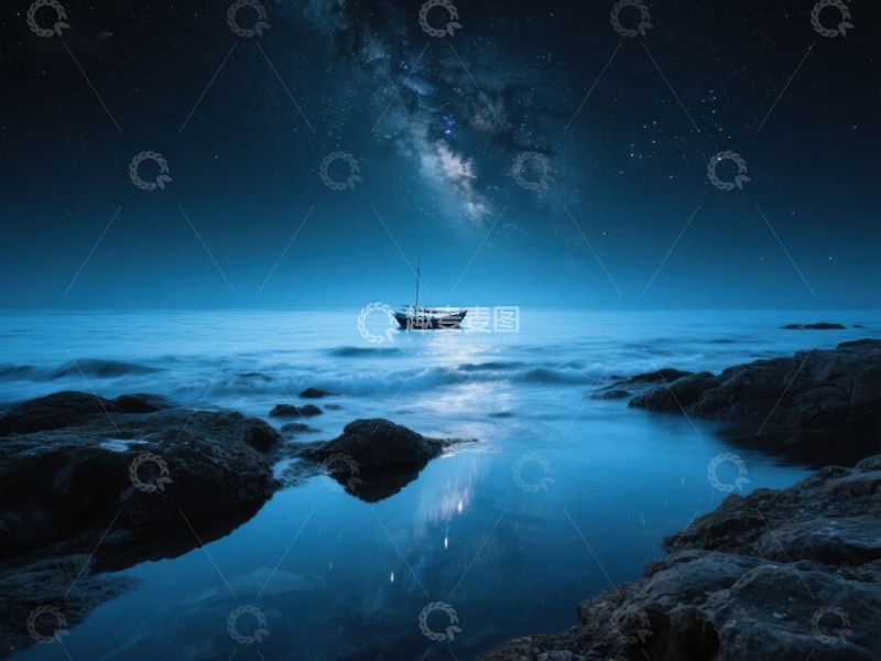高清大图下载【趣麦麦图】-夜空下的孤舟
