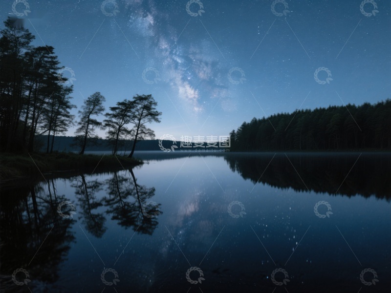 高清大图下载【趣麦麦图】夜空银河映湖面