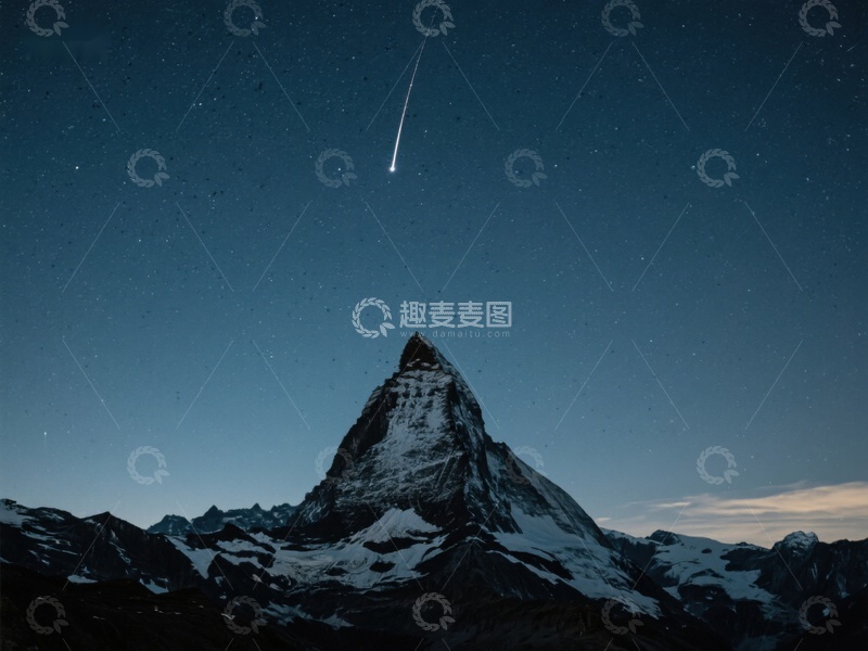 高清大图下载【趣麦麦图】夜空流星划过雪山之巅