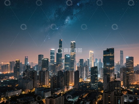 夜幕下的城市天际线