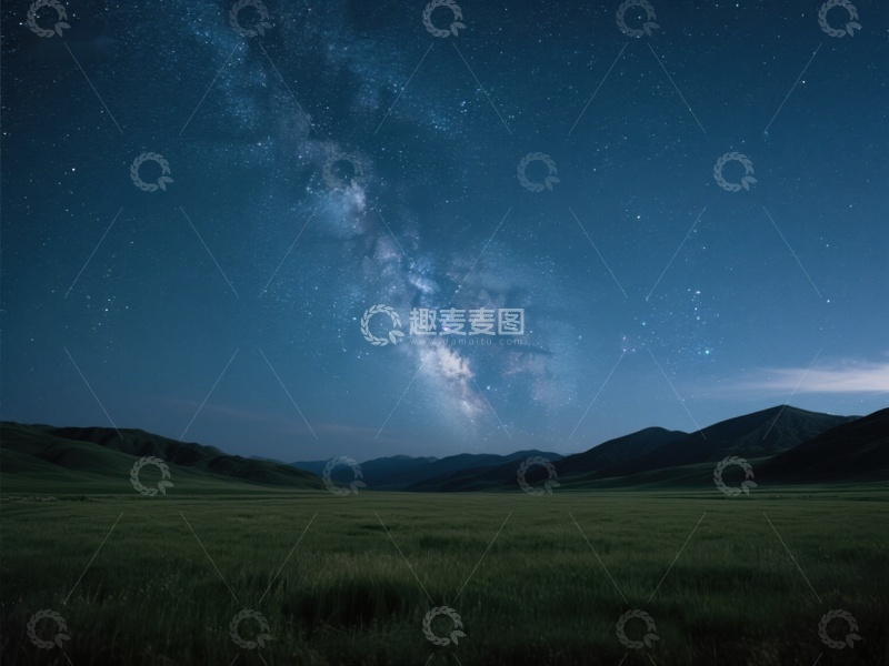 高清大图下载【趣麦麦图】夜空银河下的草原风光