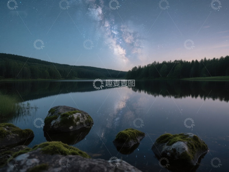 高清大图下载【趣麦麦图】夜空银河映照湖面