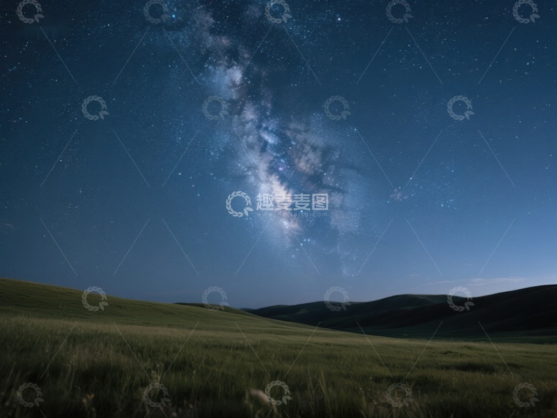 高清大图下载【趣麦麦图】银河横跨夜空，草原静谧无垠