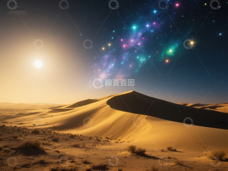 高清大图下载【趣麦麦图】沙漠星空下的日出奇景