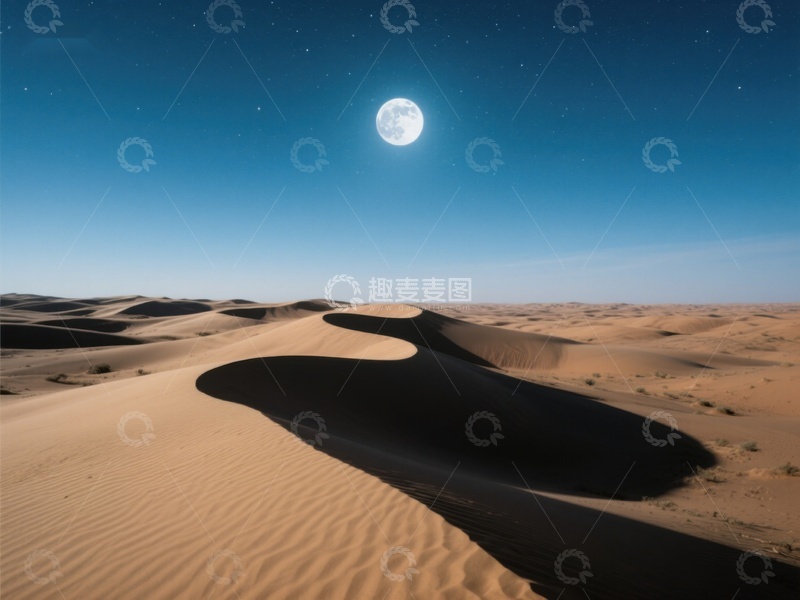 高清大图下载【趣麦麦图】月光下的沙漠沙丘