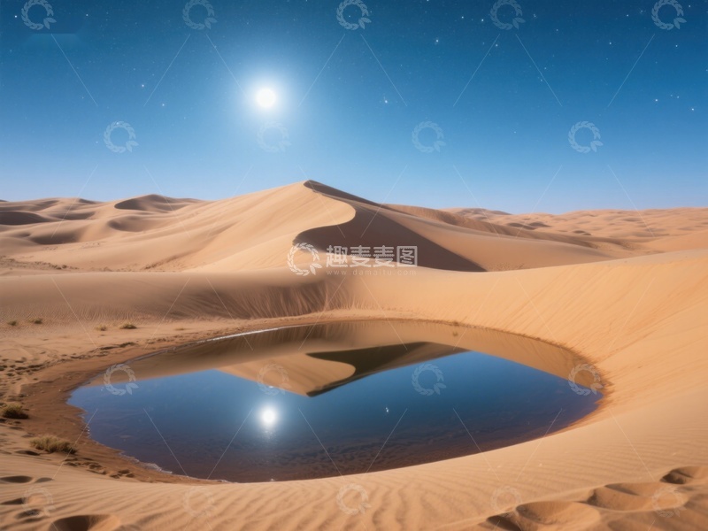 高清大图下载【趣麦麦图】沙漠月夜，水洼映月