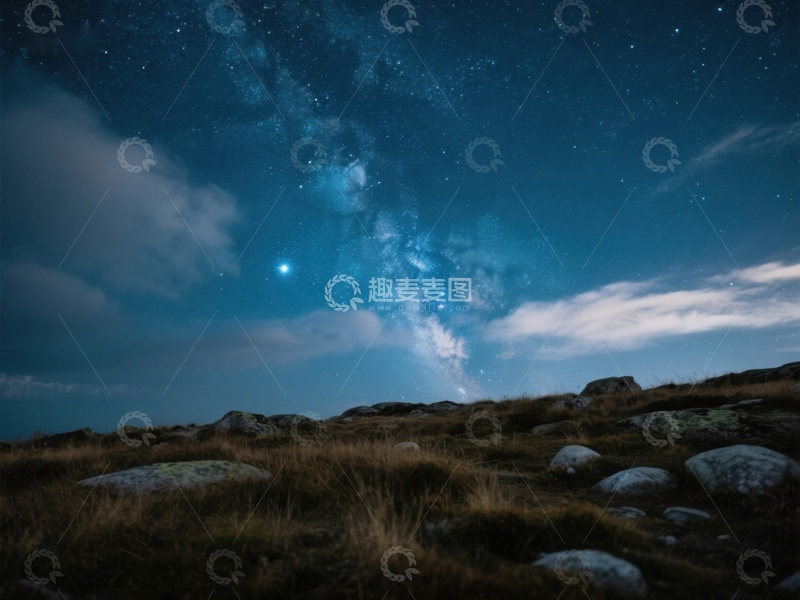 高清大图下载【趣麦麦图】夜空下的岩石草地