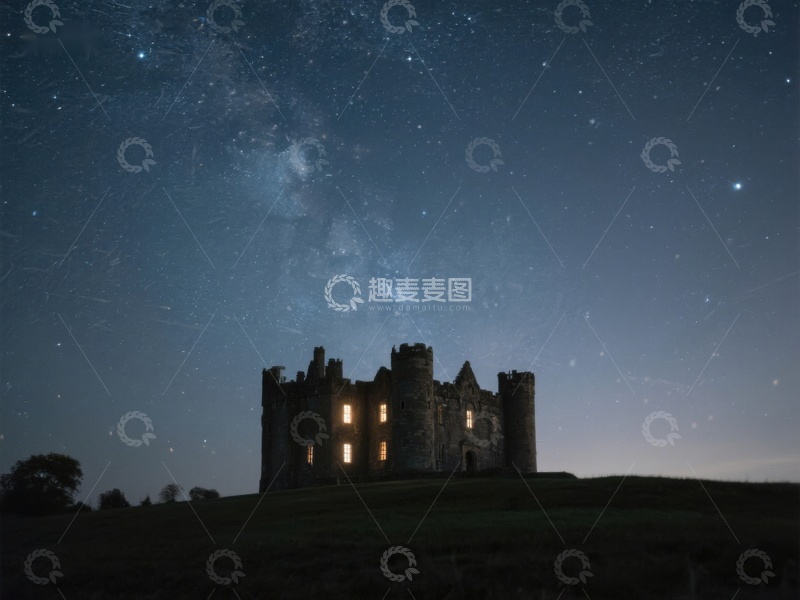 高清大图下载【趣麦麦图】星空下的古堡夜景