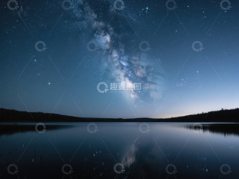 高清大图下载【趣麦麦图】夜空银河映湖面