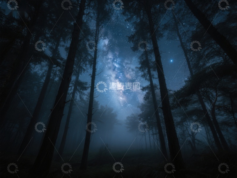高清大图下载【趣麦麦图】夜幕森林，星光点点