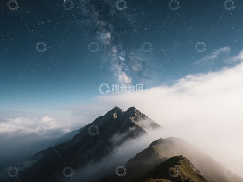 高清大图下载【趣麦麦图】夜空下的山峰与云海
