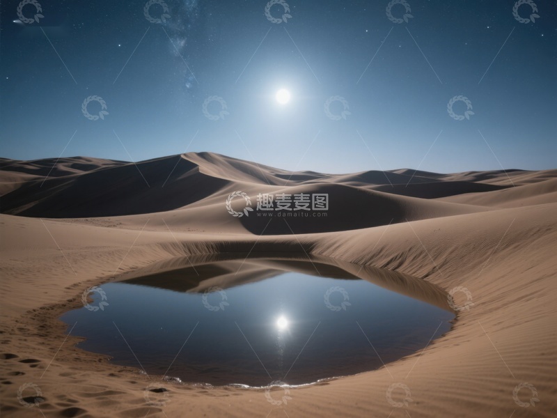 高清大图下载【趣麦麦图】沙漠中的水洼映射星空