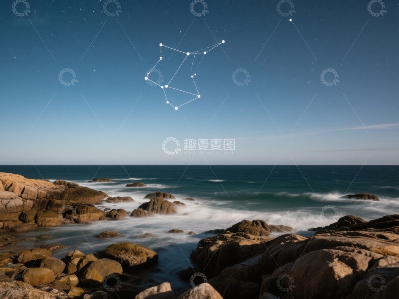 高清大图下载【趣麦麦图】海岸夜景与星座