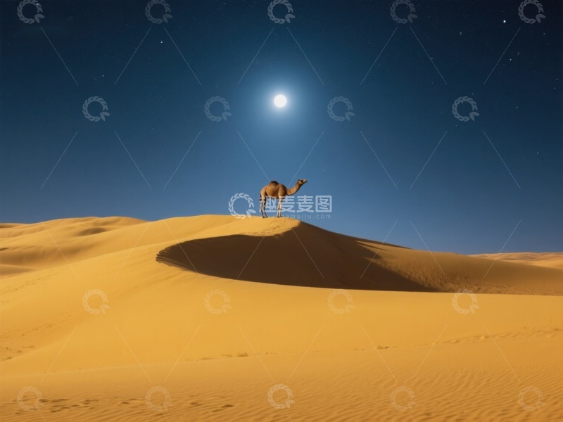 高清大图下载【趣麦麦图】月光下的沙漠骆驼