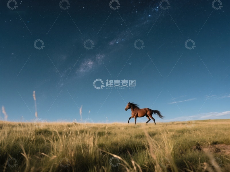 高清大图下载【趣麦麦图】-夜空下奔跑的骏马