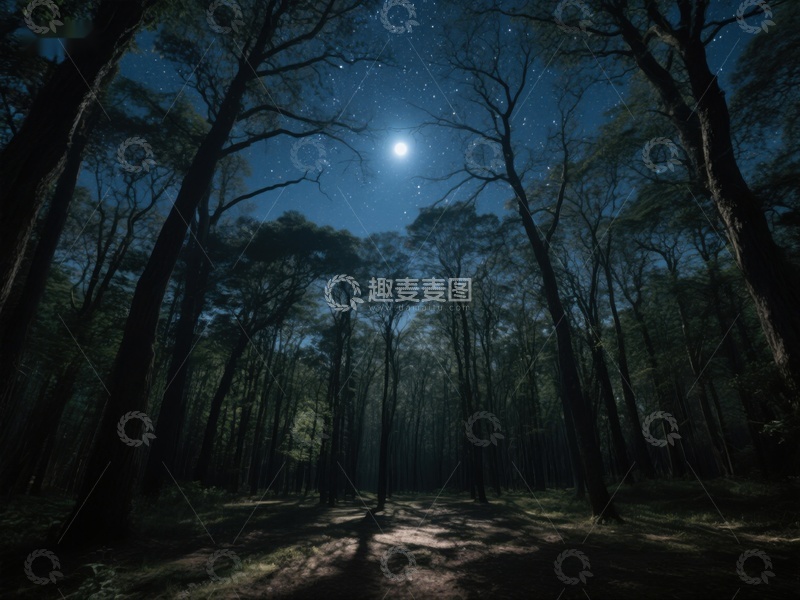 高清大图下载【趣麦麦图】月光下的森林小径