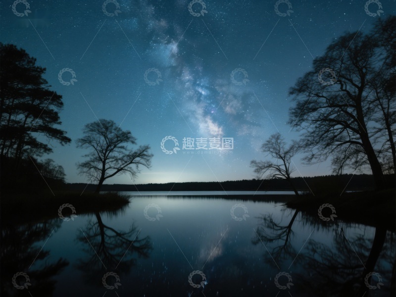 高清大图下载【趣麦麦图】夜空银河映照湖面