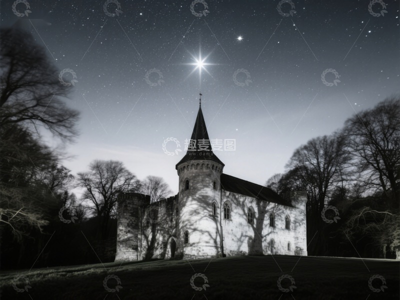高清大图下载【趣麦麦图】夜空下的古老城堡