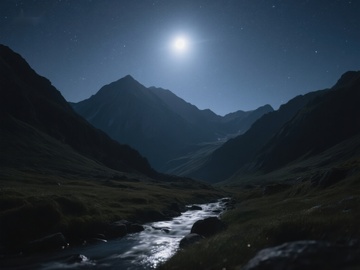 月光下的山谷溪流