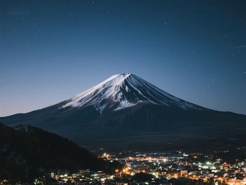 夜幕下的雪山与灯火小镇