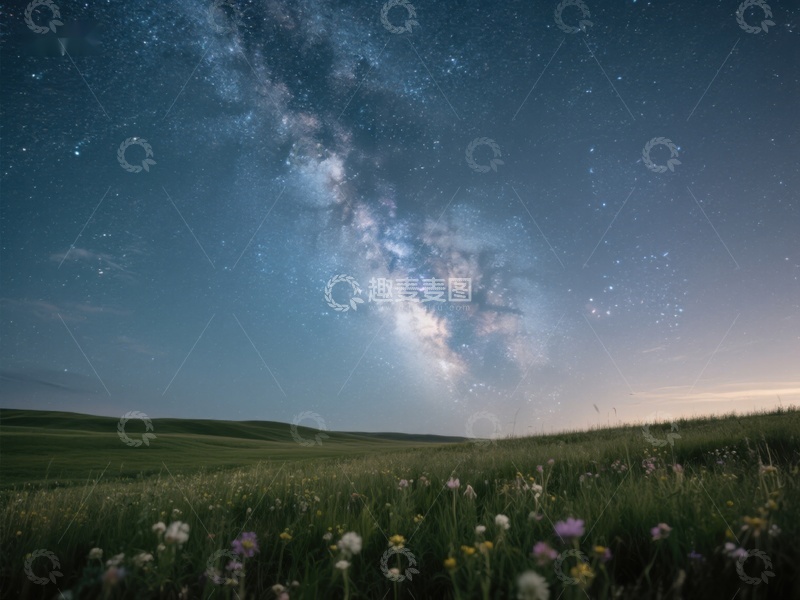 高清大图下载【趣麦麦图】星空下的草原花海
