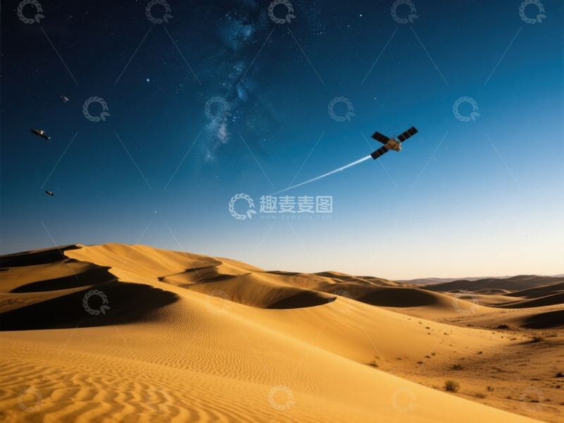 高清大图下载【趣麦麦图】夜空下的沙漠与飞行器
